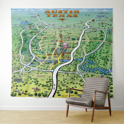 Austin Texas Fun Carte Tapisserie (En situation (horizontale))