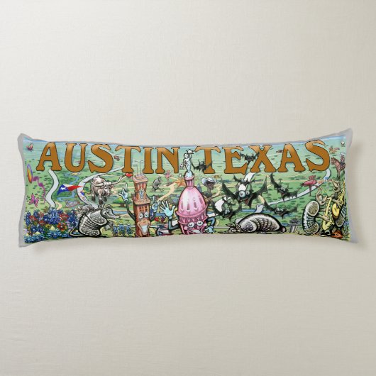 Austin Texas Fun Map Lichaamskussen (Achterkant)