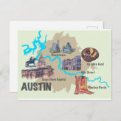 Austin Texas hoogtepunten kaart  (Voorkant / Achterkant)