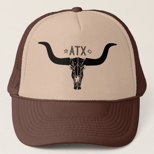 Austin Texas Long Horn Skull Trucker Hat Pet (Voorkant)