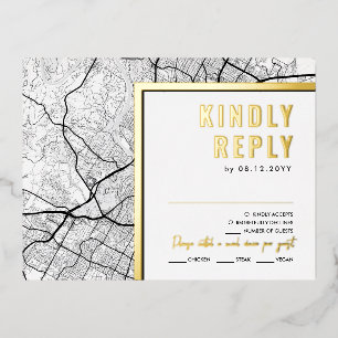 Austin, Texas Love Locator   RSVP-antwoord Folie Uitnodiging Briefkaart