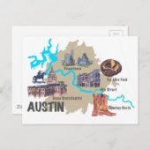 Austin Texas Map Briefkaart (Voorkant / Achterkant)