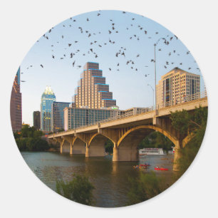 Austin, Texas met vleermuizen Ronde Sticker