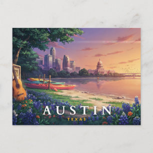 Austin Texas Retro Rivierfront Muziek Reizen  Briefkaart