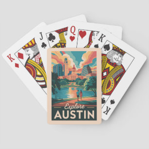 Austin Texas Silhouette Reis Kunst Vintage Pokerkaarten