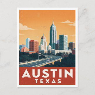 Austin Texas Silhouette Vintage Reis Kunst Briefkaart