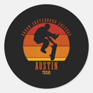 Austin Texas Skateboarder Urn Skateboarden Ronde Sticker