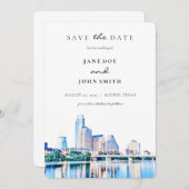 Austin Texas Skyline flat Save the Date Kaart (Voorkant / Achterkant)