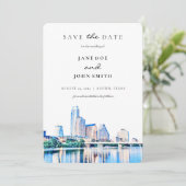 Austin Texas Skyline flat Save the Date Kaart (Staand voorkant)