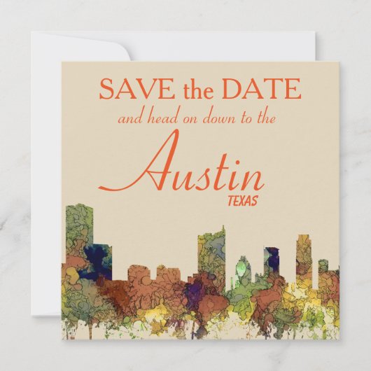 Austin Texas Skyline SG-Safari Buff Save The Date (Voorkant)