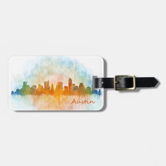 Austin Texas skyline watercolor v4 Bagagelabel (Voorkant horizontaal)