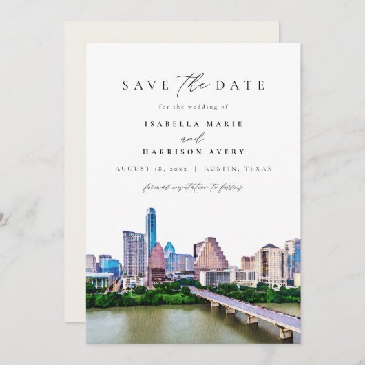 AUSTIN TEXAS Skyline Wedding Save the Date (Voorkant / Achterkant)