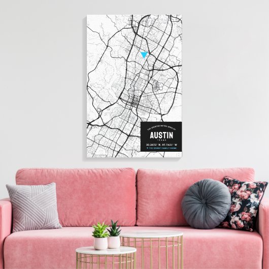 Austin, Texas Stadsplattegrond + Markeer uw locati Canvas Afdruk (Insitu (Woonkamer))