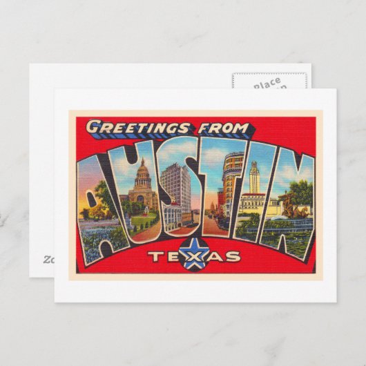 Austin Texas TX Briefkaart met grote letters (Voorkant / Achterkant)