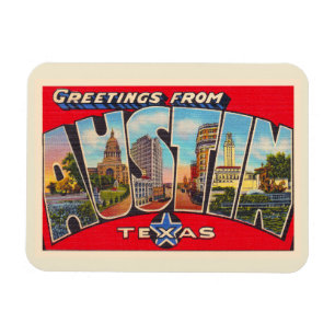 Austin Texas TX Briefkaart met grote letters Magneet