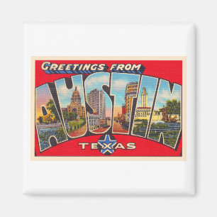 Austin Texas TX Briefkaart met grote letters Magneet