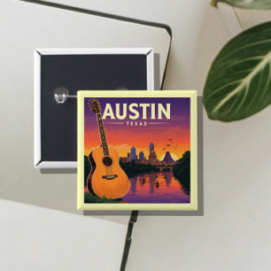 Austin Texas Vierkante Button 5,1 Cm