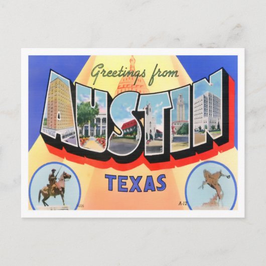Austin, Texas Vintage Big Letters Briefkaart (Voorkant)