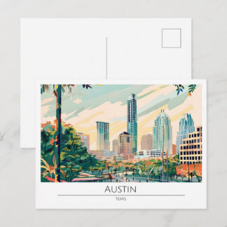 Austin Texas Vintage Kunst Illustratie Reizen Briefkaart