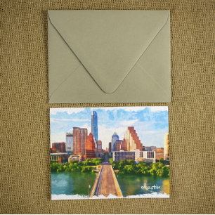Austin Texas Vintage Travel City Waterverf Briefkaart