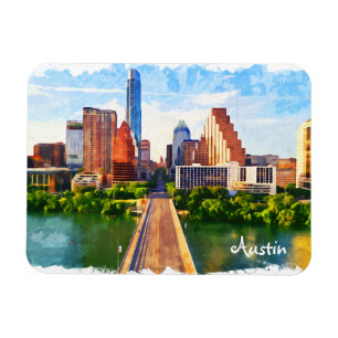 Austin Texas Vintage Travel City Waterverf Magneet