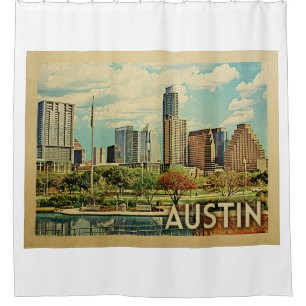 Austin Texas Vintage Travel Douchegordijn