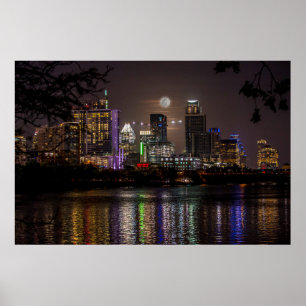 Austin, Texas Volle Maan v2 Poster