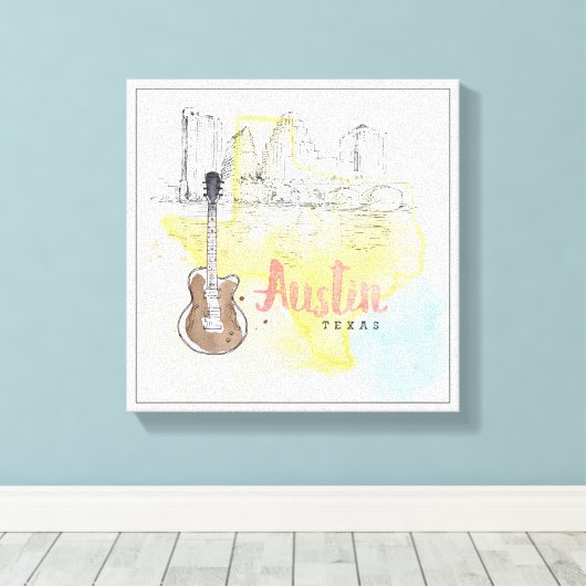 Austin, Texas | Waterverf Schets Canvas Afdruk (Insitu (Houten vloer))