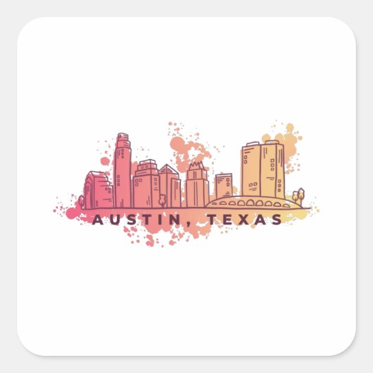 Austin Texas Waterverf Skyline Vierkante Sticker (Voorkant)