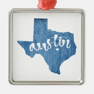 Austin, Texas Wood Grain Metalen Ornament