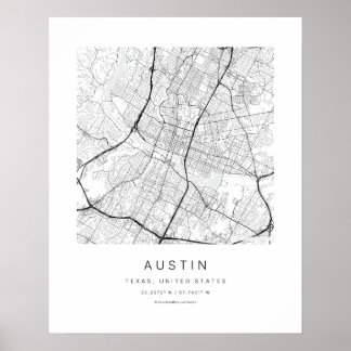 Austin TX Minimalistische Stadkaart Kunstprint Poster