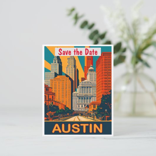 Austin, TX, Sauvegarder la date, Carte postale vin (Debout devant)