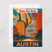 Austin, TX, Sauvegardez la Date, Carte Postale Vin (Devant / Derrière)