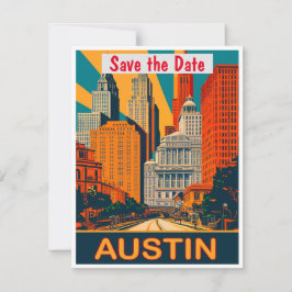 Austin, TX, Savel de datum, Vintage ansichtkaart Save The Date