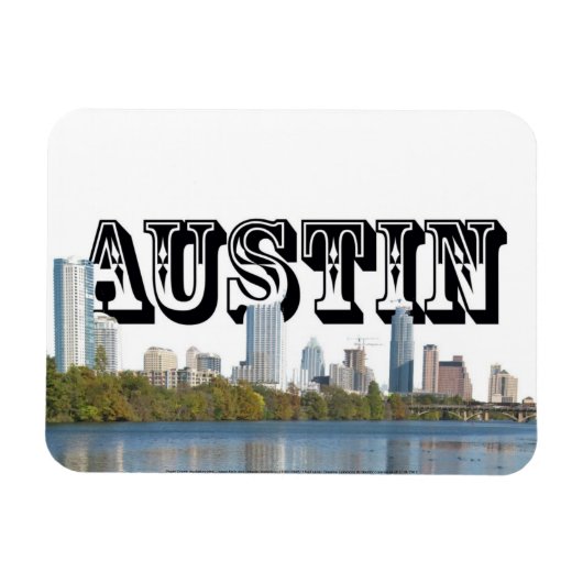 Austin TX Skyline avec Austin dans le Sky Magnet (Horizontal)