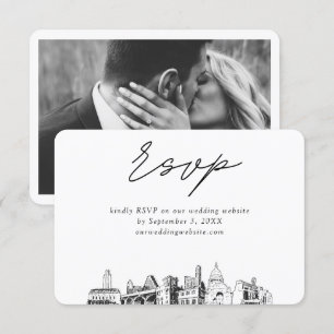 Austin Wedding Minimalist Sketch RSVP Informatiekaartje
