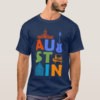 Austineas Souvenir Gitaar Music City Austin vriend T-shirt