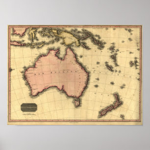 Australaziatische kaart 1818 - Australië, Nieuw-Ze Poster