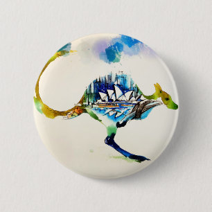 Australia City Skyline Travel Love Waterverf Ronde Button 5,7 Cm