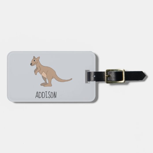 Australia Cute Kangaroo Doodle en Name Kinder Bagagelabel (Voorkant horizontaal)