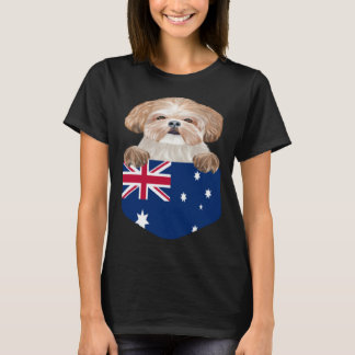 Australia Flag Shih Tzu Dog In Pocket T-shirt