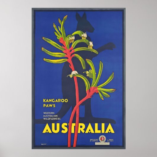 Australia Kangaroo Paws Vintage Travel Poster (Devant)