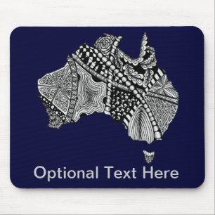 Australia Map Doodle Art Black en White Muismat