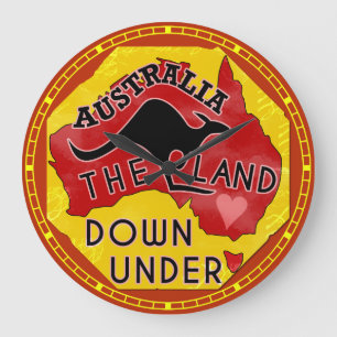 Australia Map Land Down Under with Kangaroo Retro Grote Klok