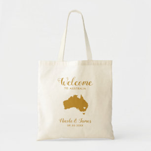 Australia Map Wedding Welcome Bag, Gold Tote Bag