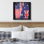 AUSTRALIA ROOTS Half-American Flag AUSTRALIË Canvas Afdruk (Insitu (Slaapkamer))