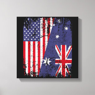 AUSTRALIA ROOTS Half-American Flag AUSTRALIË Canvas Afdruk