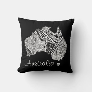 Australia Souvenir Map Art Black en White Kussen