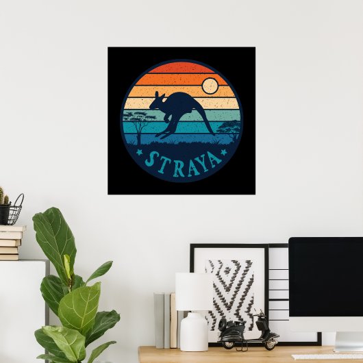 Australia Straya Retro  Kangaroo Aussie Poster (Thuiskantoor)
