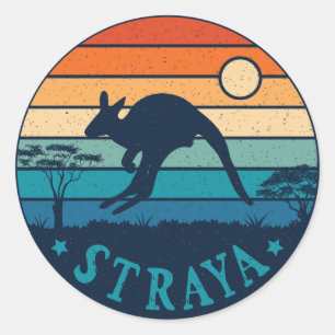 Australia Straya Retro Kangaroo Aussie Ronde Sticker